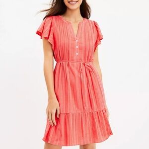 LOFT Textured Stripe Flutter Button Swing Dress